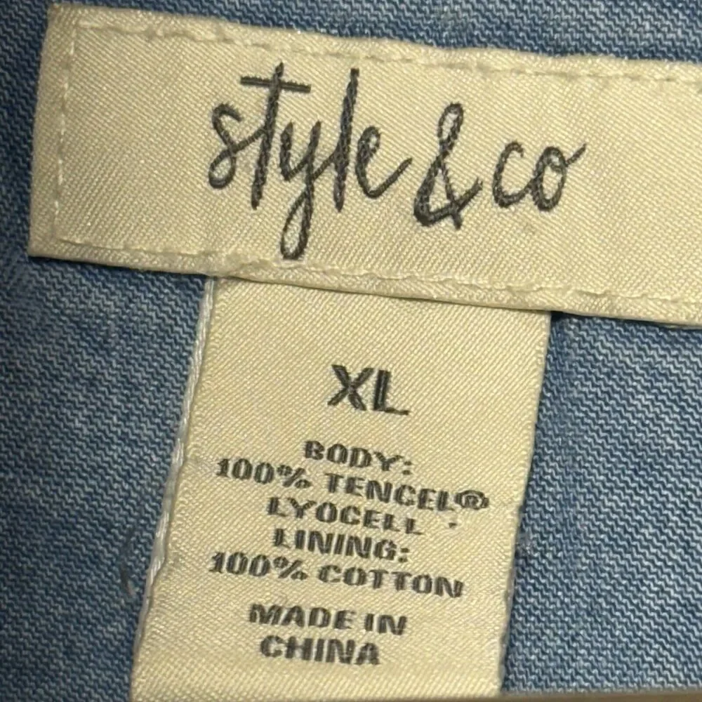 Style & Co Utility Jacket Roll Tab Sleeves Women’s Size XL Blue Chambray - Picture 7 of 9